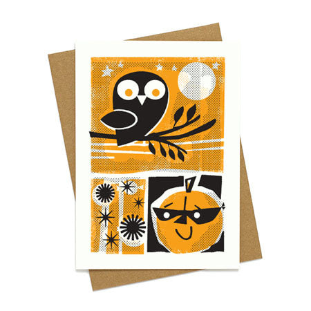 Mid Century Owl Halloween Card