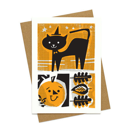 Mid Century Halloween Cat Card