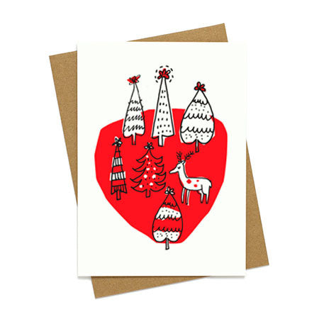 Reindeer in Forest Holiday Card