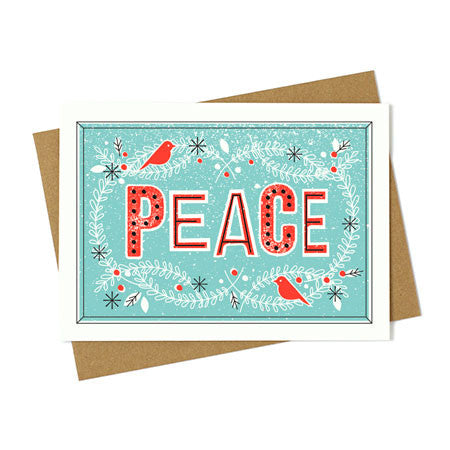 Vintage Peace Wreath Greeting Card